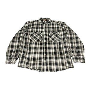 Lavish Society Shirt Mens Large Black White Plaid Flannel Button Up Heavyweight